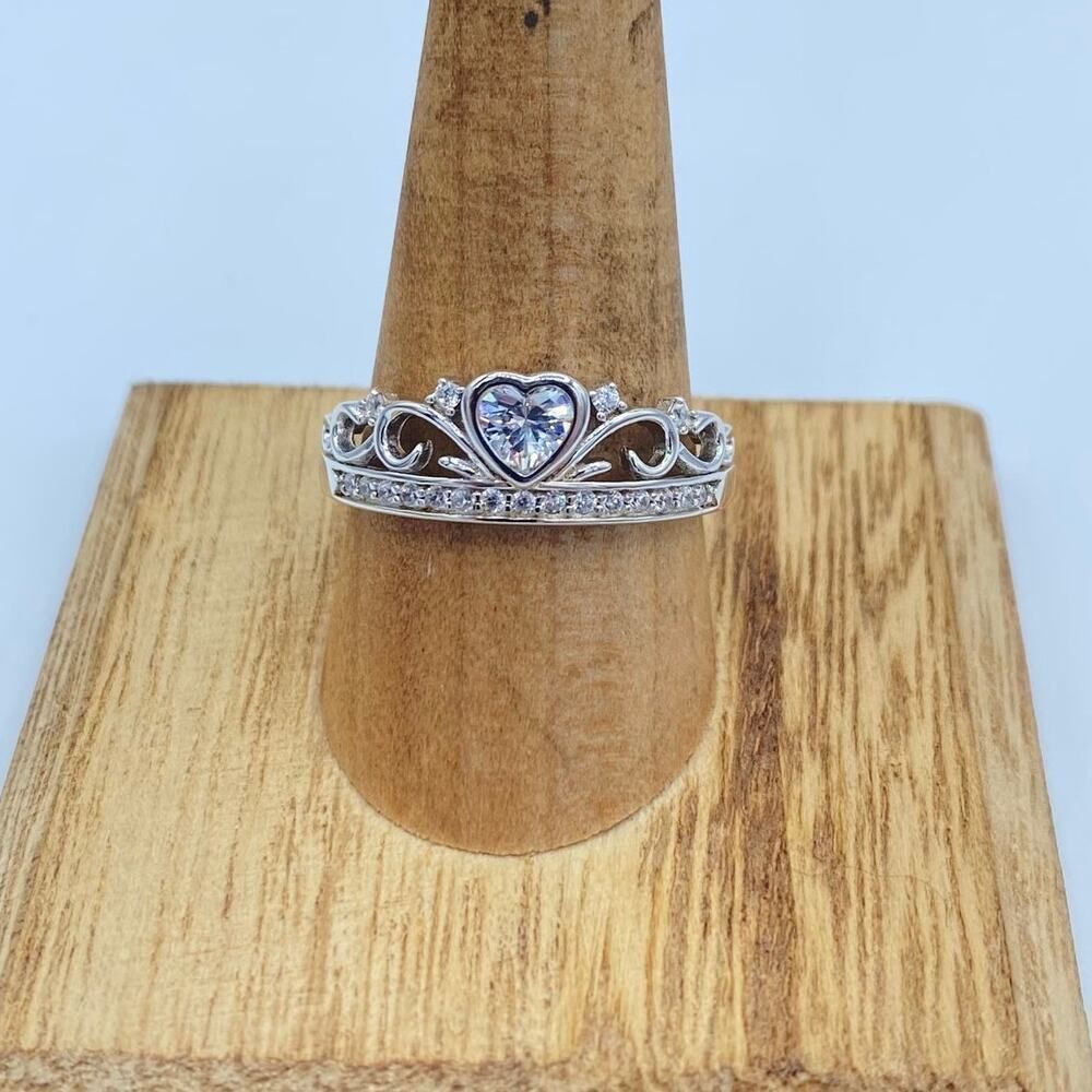 Heart & Crown CZ Sterling Silver Ring